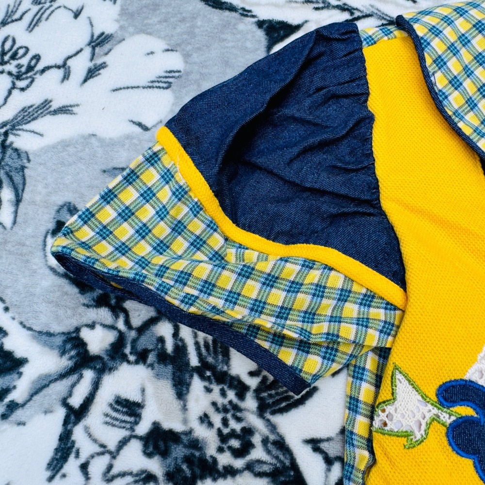 Vintage Narci Stell Dress Kids Size 10 Yellow Blue Plaid New With Tags Folk Lace - Picture 5 of 12